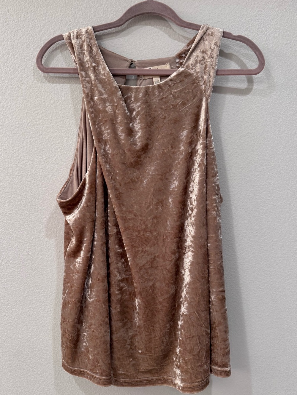 Porridge by Anthropologie crushed velvet gold shimmer draped top 1X never worn